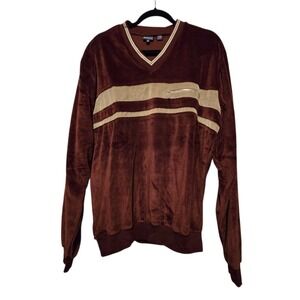 Vtg 70s 80s 90s Boulevard Tall Man Block Velour Top Mens XLT Tall Rust Grandpa